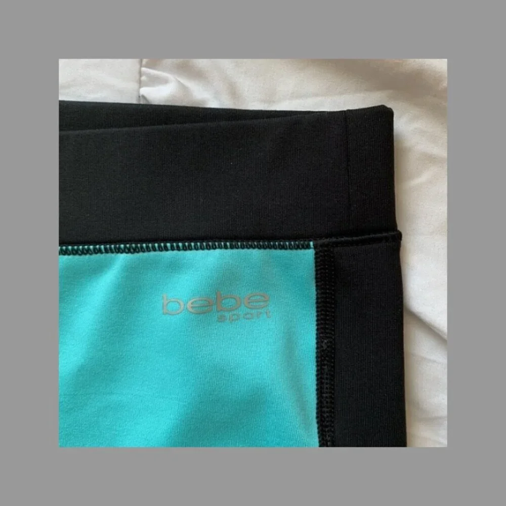 BEBE Sport Teal Black Capri GYM Activewear Leggings Size XS GUC #M-070